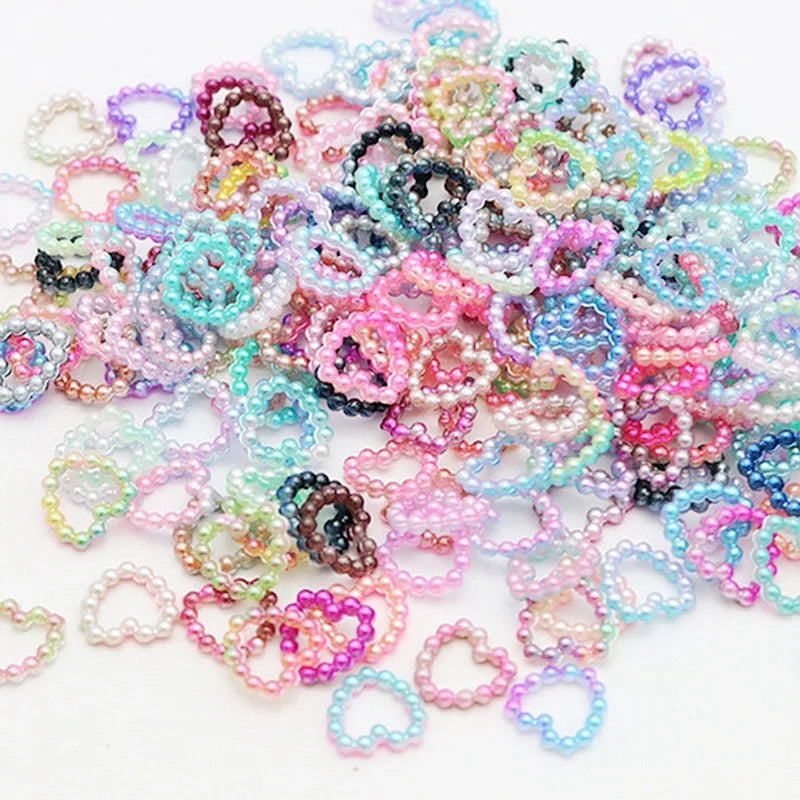 Hot Sale 11mm Rainbow Hallow Heart Plastic ABS Slime Pearl Beads Loose Imitation Pearls for Phone Case Decoration