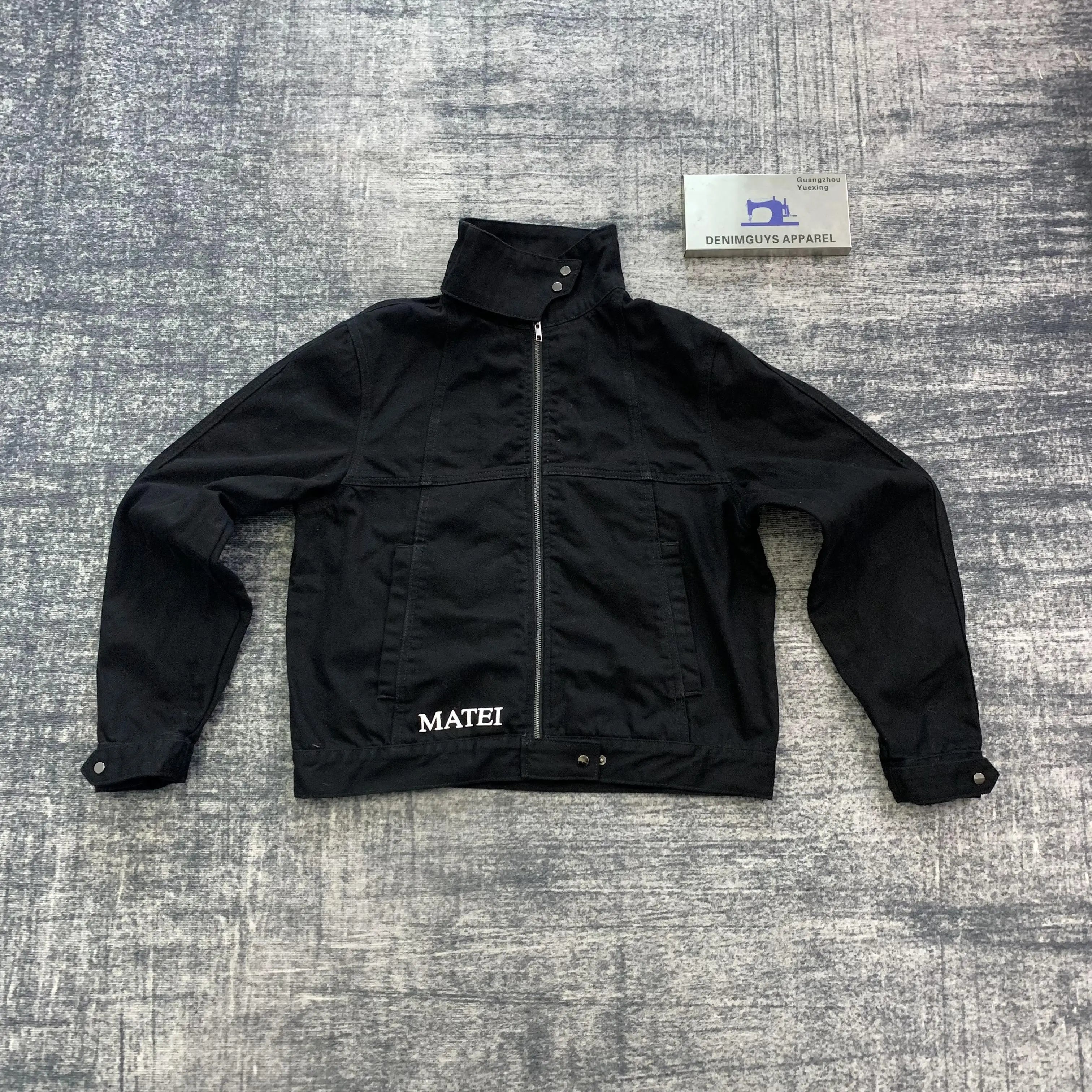 DENIMGUYS Custom Men's  Zip up Classic Seams Denim Jacket Coats Customized Screen Print Logo Men's Work Oversized Denim Jackets