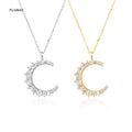 FUAMAY 925 Sterling Silver Platinum Gold Plated Long Link Chain Celestial Zircon Moon Choker Necklace Party Gift Jewelry