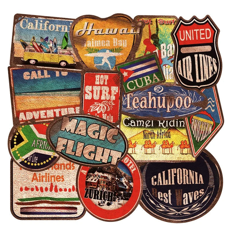 Big Size 36Pcs Outdoor Retro Beach Surfing Trip Graffiti Stickers for Album Table Decor Vinyl World Travel Sticker