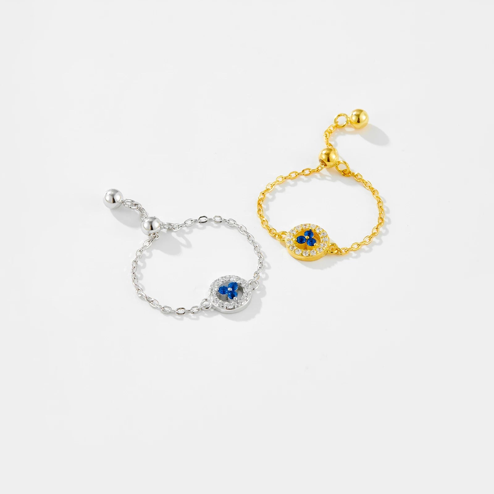 FUAMAY S925 Blue Stone Fidget Slider Ring Anillos De Plata Trio Diamond Chain Ring Adjustable