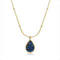 Dream Blue Crystal Bud Starry Sky Magic Drop Pendant Round Bead Chain Necklace Clavicle Chain Titanium Steel Plated 18K