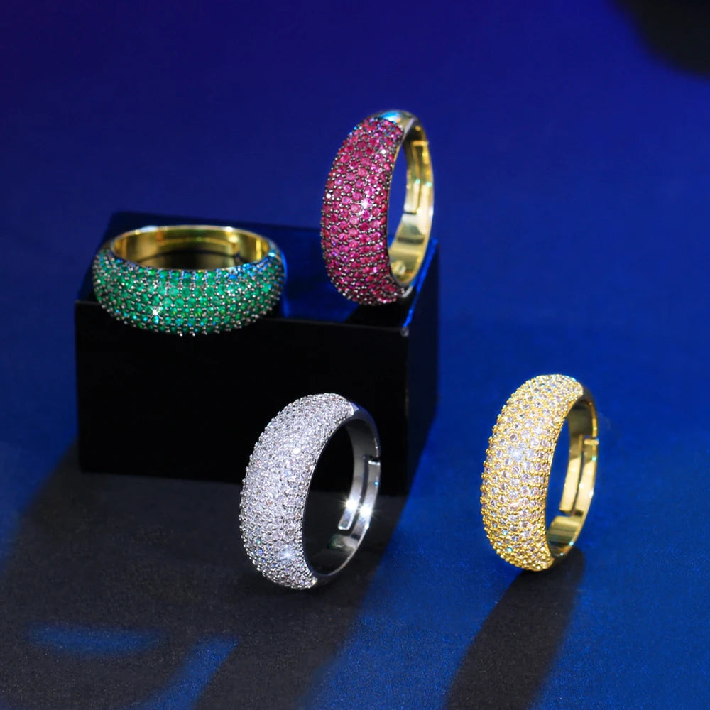 Red Green Micro Pave Round Cubic Zircon Stone Cute Yellow Gold Filled Adjustable Ring for Women Fashion Brand Bridal Jewelry MegaBDM