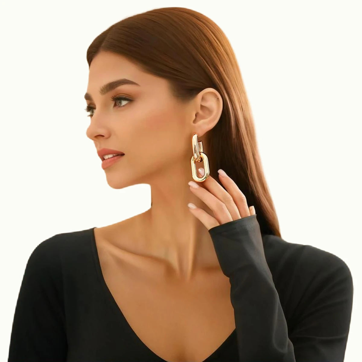 Exaggerated Separable Large Chains Ring Linked Drop Earrings for Women Trendy Ladies Big Earrings Hanging Fashion Female Jewelry