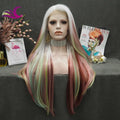 Celebrity Popular Multicolor Ombre White Color Synthetic Wig Silky Straight Hair High Temperature Fiber Wigs for Drag Queen