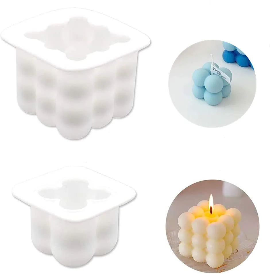 3D Cube Custom Hand DIY Bubble Silicone Wax Candle Molds Reusable Eco-Friendly White Multifunction ES Brand Easy Cake Tools