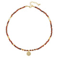 Vintage Brown Natural Stone  Chain Necklace Gold Plated Round Devil's Eye Pendant Necklace