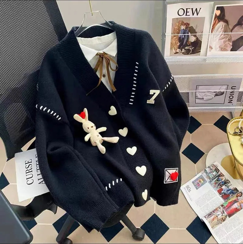 Autumn Winter Ladies Casual Coat Cute Embossed Custom Women'S Knitted Cardigan Sweater Korean Knit Loose Jumper for Women