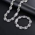 Wholesale Hip Hop Brass Jewelry Miami Cuban Chain Men's Necklace Bracelet Shiny Zircon Ice Out Jewelry Set Gift Wedding