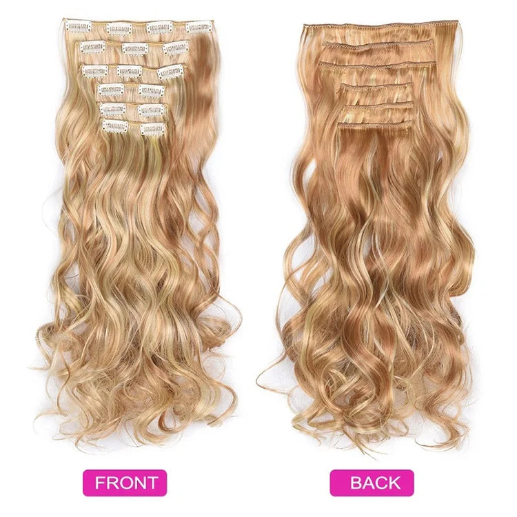 6 Pcs 16 Clips 18 Inch Synthetic High Temperature Fiber Clip-in Hair Kinky Straight/Water Wave/Yaki Piano Color Straight