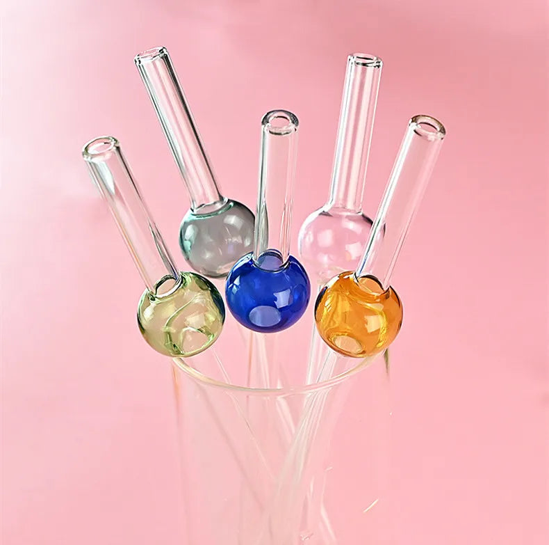 Tube Style Glass Drinking Straw Glass on Line Top Selling New with Beautiful Middle Ball Environmental Protection Straight 9mm