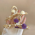 Trendy Luxury Elegant Metal Hair Clips for Styling Women Red Rose Hair Accessories Female Flower Hair Claw Hot Sale