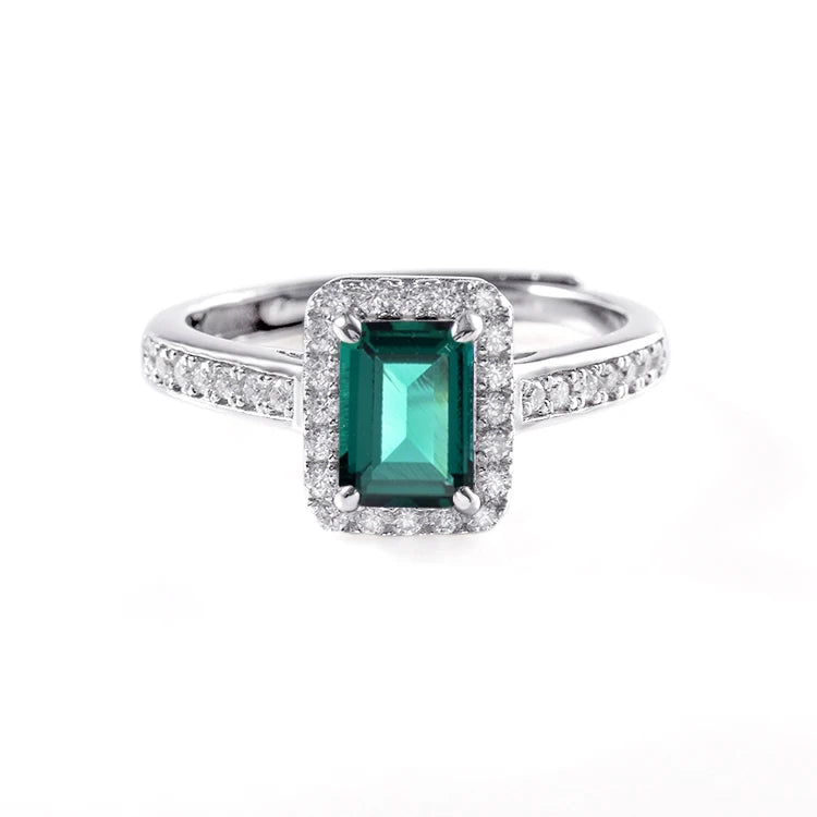 Lab Created Colombian Zambian Emerald Ring 925 Sterling Silver Emerald Cut Ring Emerald Jewelry Birthday Gift Ring