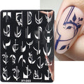 French Nail Art Stamping Plate with Geometric Stripe Smile Line Flower Stencil Mold Template for Manicure Scissors