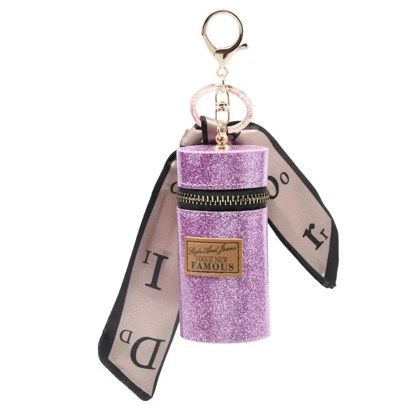 Girls Glitter Mini Lipstick Pouch Leather Lip Gloss Holder Storage Keychain Bag  Lip Balm Holder Lip Gloss Case Keychain