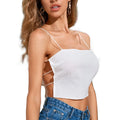 Sexy Thin Strap Design Side Hollowed-out Midriff Tank Top Solid Knitted Fabric Slim Short Tank Top