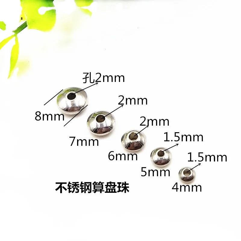 Hobbyworker 6/8mm Stainless Steel Abacus Spacer Flat Round Beads for DIY Charm Jewelry Making