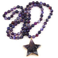 Fashion Statement Long Knot 8mm Jewelry Tiger Eye Purple Gemstone Necklace Natural Stone Star Pendant  Necklace