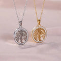 Tree Pendant Necklace for Women Stainless Steel Gold Color Clear Zircon Round Pendant Neck Chains Luxury Wedding Gift