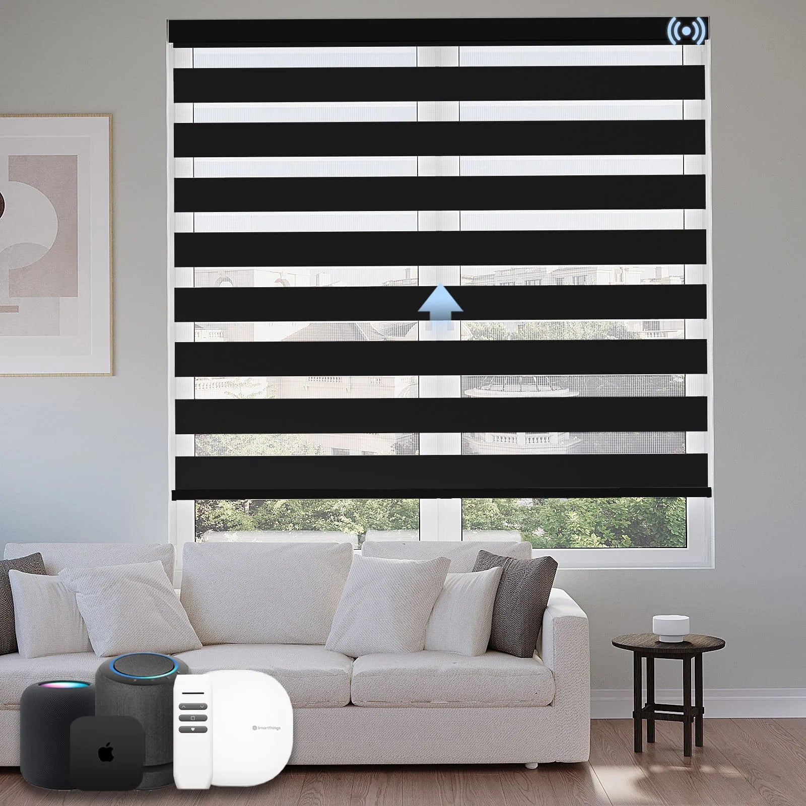 Electric Motorized Horizontal Zebra Sheer Blinds for Living Room Bedroom and Commercial Use with Built-In Smart Integration