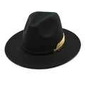 European American Gold Feather Decoration Women Imitate Woolen Fedora Hat Jazz Autumn Winter British Vintage Fedora Hats