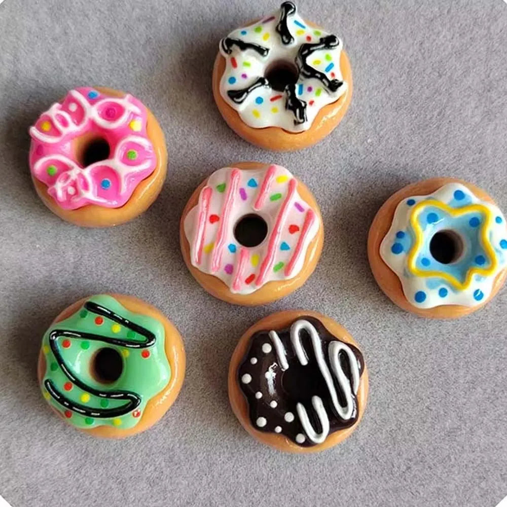 Kawaii  Miniature Chocolate Donuts Resin Flat Back Simulation Food Donut Cabochon for Doll House DIY Scrapbooking