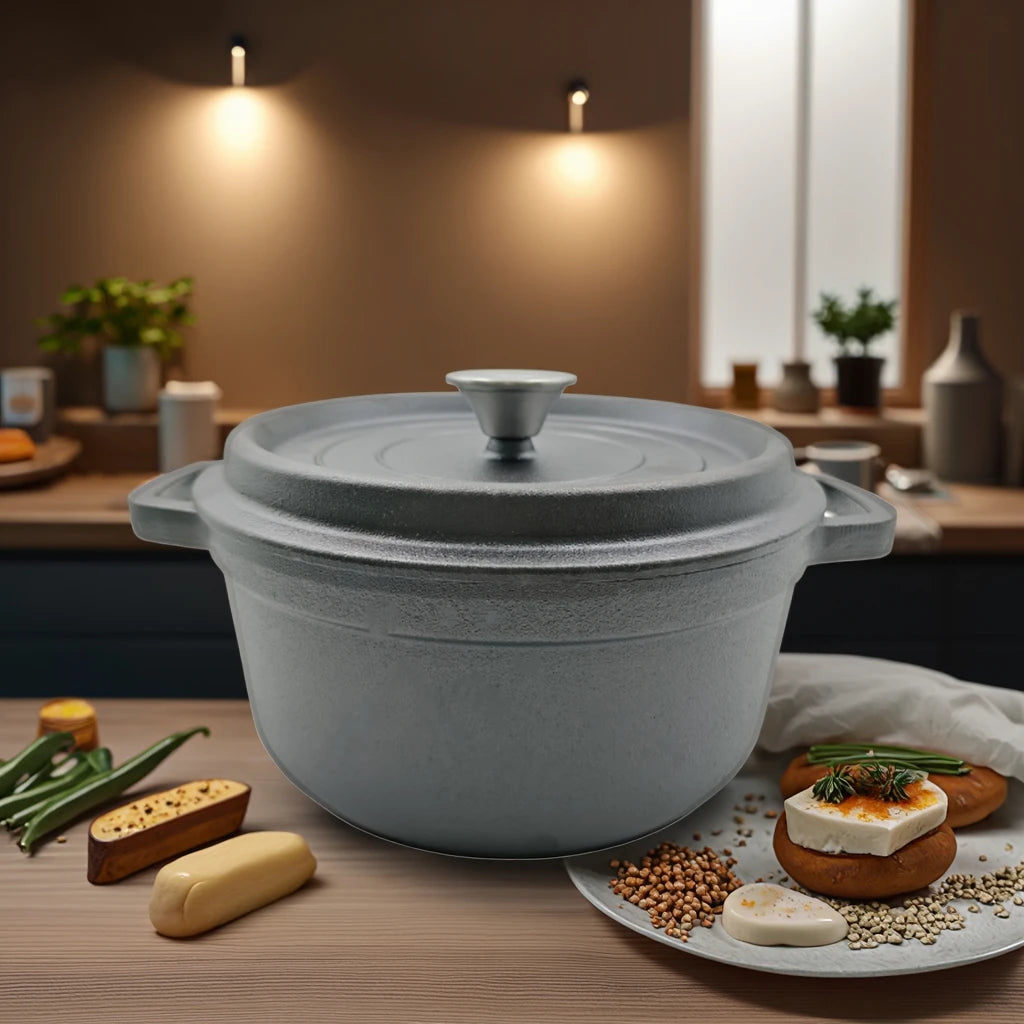 24cm Cast Iron Dutch Oven with Classic Design Enamel Coating Stock Pot for Gas & Induction Cooker for Home & Camping Use
