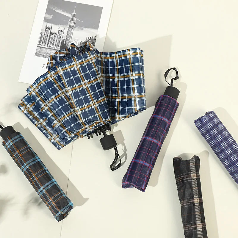 10 Ribs Business Lattice Large Umbrella Men Women Reinforced Anti-wind Plus Size Retro Strong Manual Folding Plaid Umbrella