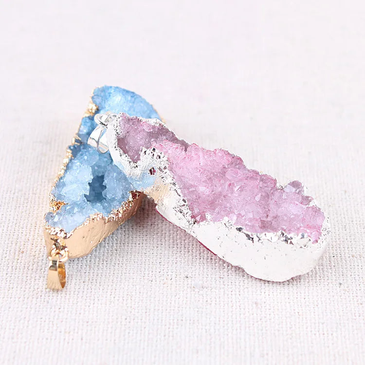 Natural Agate Pendant for Jewelry Making Plated Edge Charm Healing Crystal Chakra Quartz Pendant
