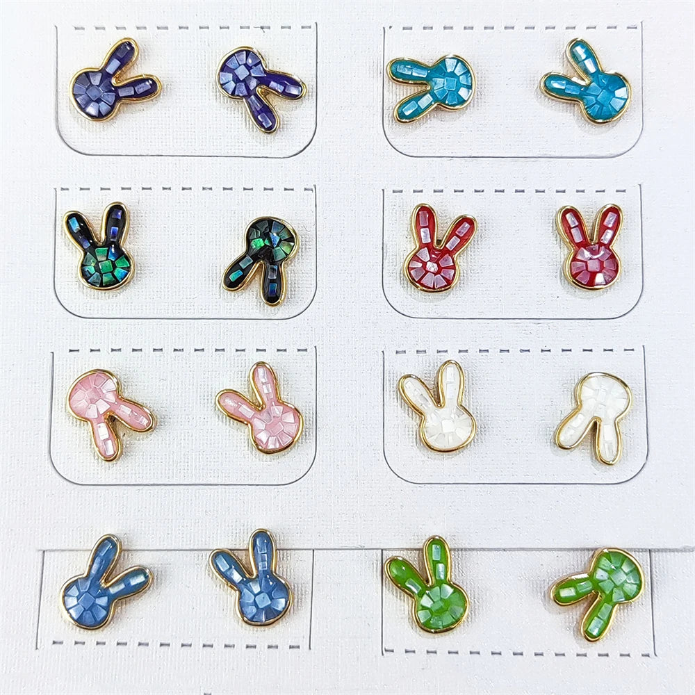 New Style S925 Sterling Jewelry Silver Multi-color Cute Rabbit Cartoon Bunny Head Earring Natural Gemstone Shell Studs for Girls