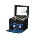 Luxury 8-Watch 2-Winder Running Organizer Auto-Stop LED Wood/MDF/PC Watch Storage Box with Luxury Leather Case