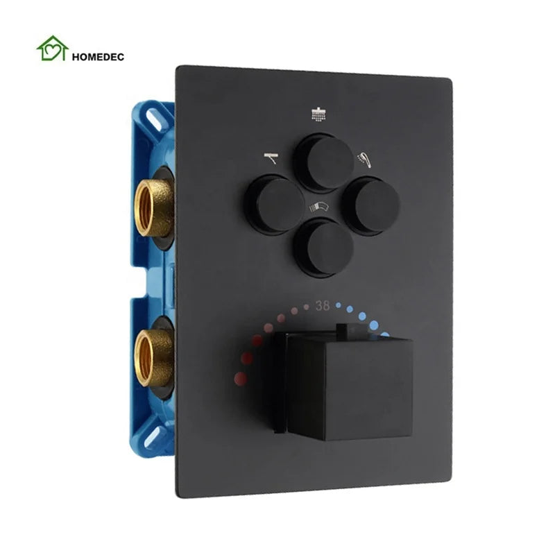Black 4 Way Diverter Bathroom Thermostatic Shower Mixer Water Control Valve