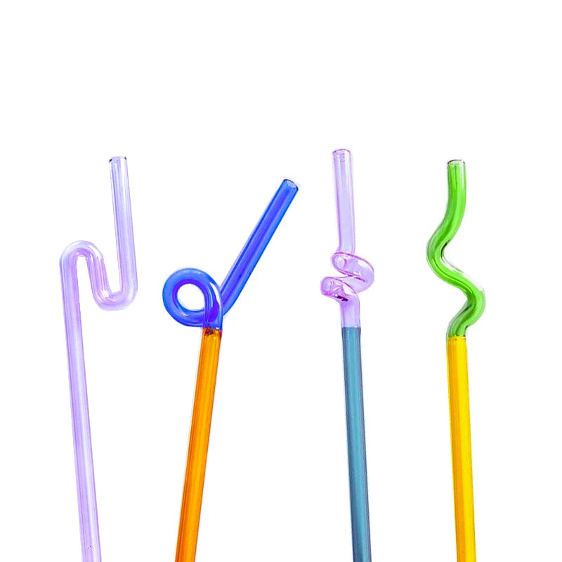 Factory Wholesale Popular Reusable Colored Glass Straw Creative Irregular Shape Pure Handmade Glass Straw