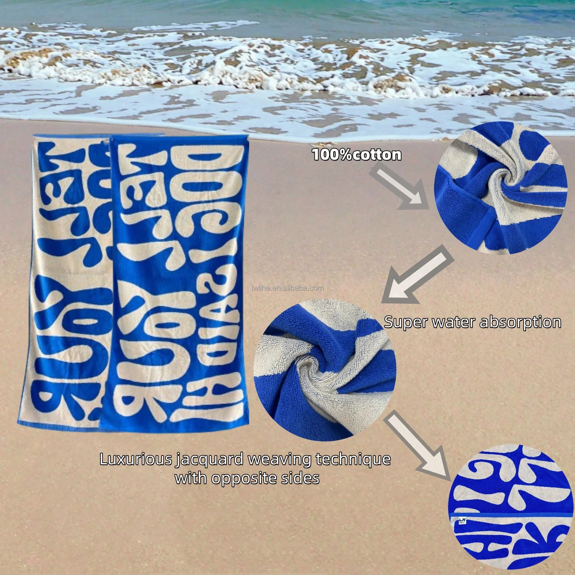 LH-100% Cotton Jacquard Towels Luxurious Thick GSM Woven No-cut Velvet Loops for Soft Strong Absorbency for Home/Beach Use