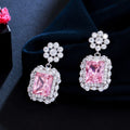 Cute Romantic Big Pink Cubic Zirconia Crystal Women Party Drop Earrings Trendy Silver Plated Engagement Jewelry