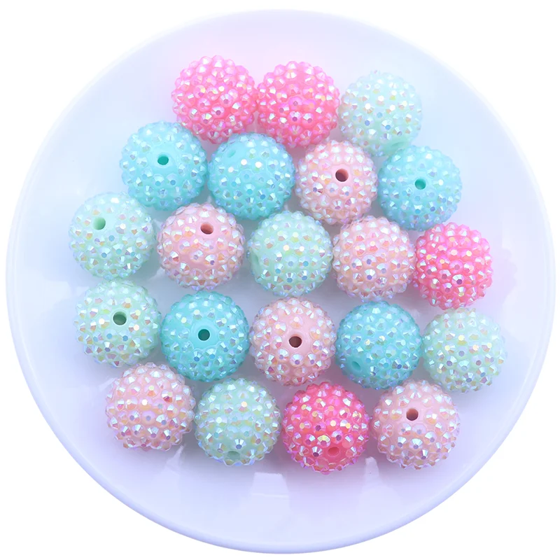 Hot Selling Colorful Fashion Resin Rhinestone Round Beads 20mm Acrylic Beads Wholesale for Beaded Pen Jewelry Making