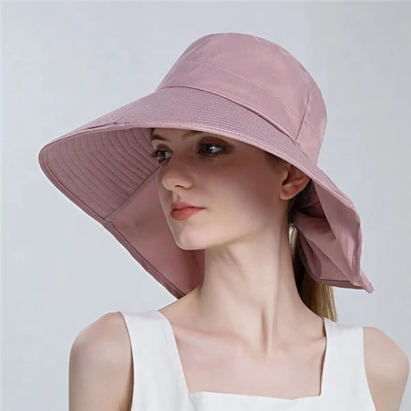 2022 Latest Ponytail Design Outdoor Sun Protection Folding Large Brim Bucket Hat Fashion Fisherman Hats with String