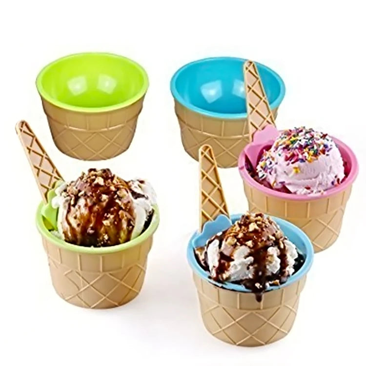 Best Seller  Eco-friendly Bpa-free Children's Bowls Ice Cream Mixing Bowl Tableware with Spoon Double Layer Plastic Hot Sale
