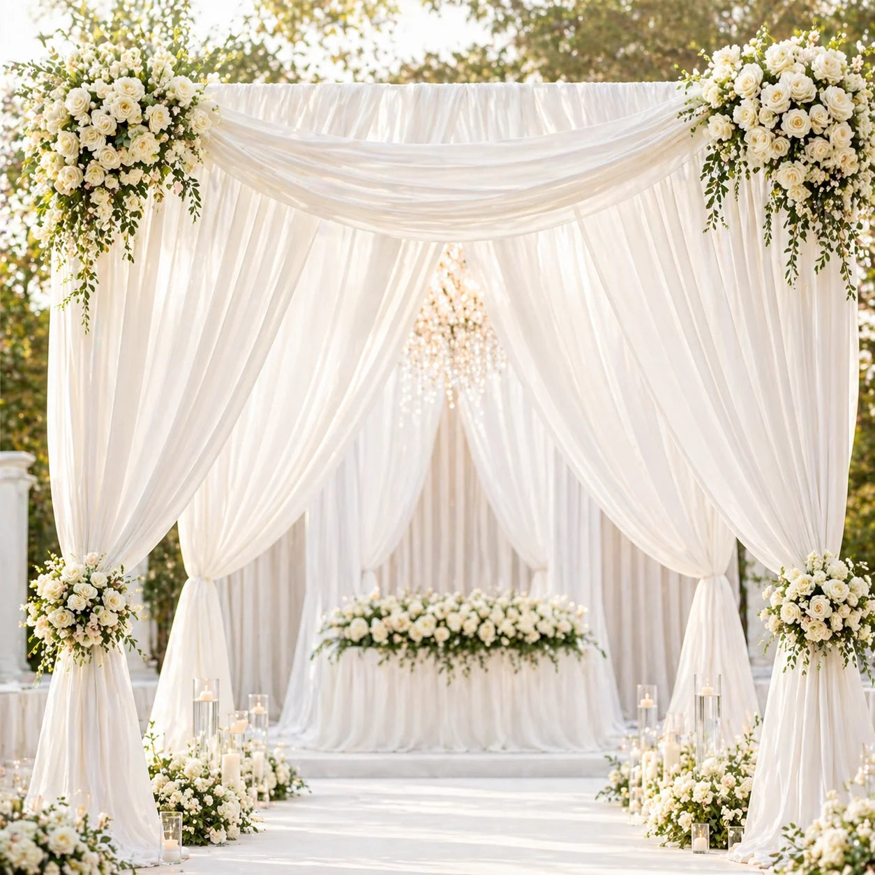 Ceiling Hanging Milk Silk Draping Roll Luxury Arch Swag Polyester Fabric Curtain Drape for Wedding Event Tent Backdrop Decor