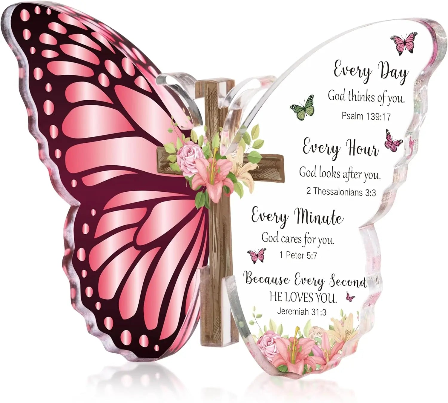 Acrylic Christian Religious Gifts Bible Verses Inspirational Scripture Present Serenity Butterfly Cross Prayer Decor God Thinks