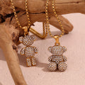 Women's Trendy Stainless Steel Gold-Plated Bear Pendant Necklace Animal Design Zircon Main for Anniversary Gift