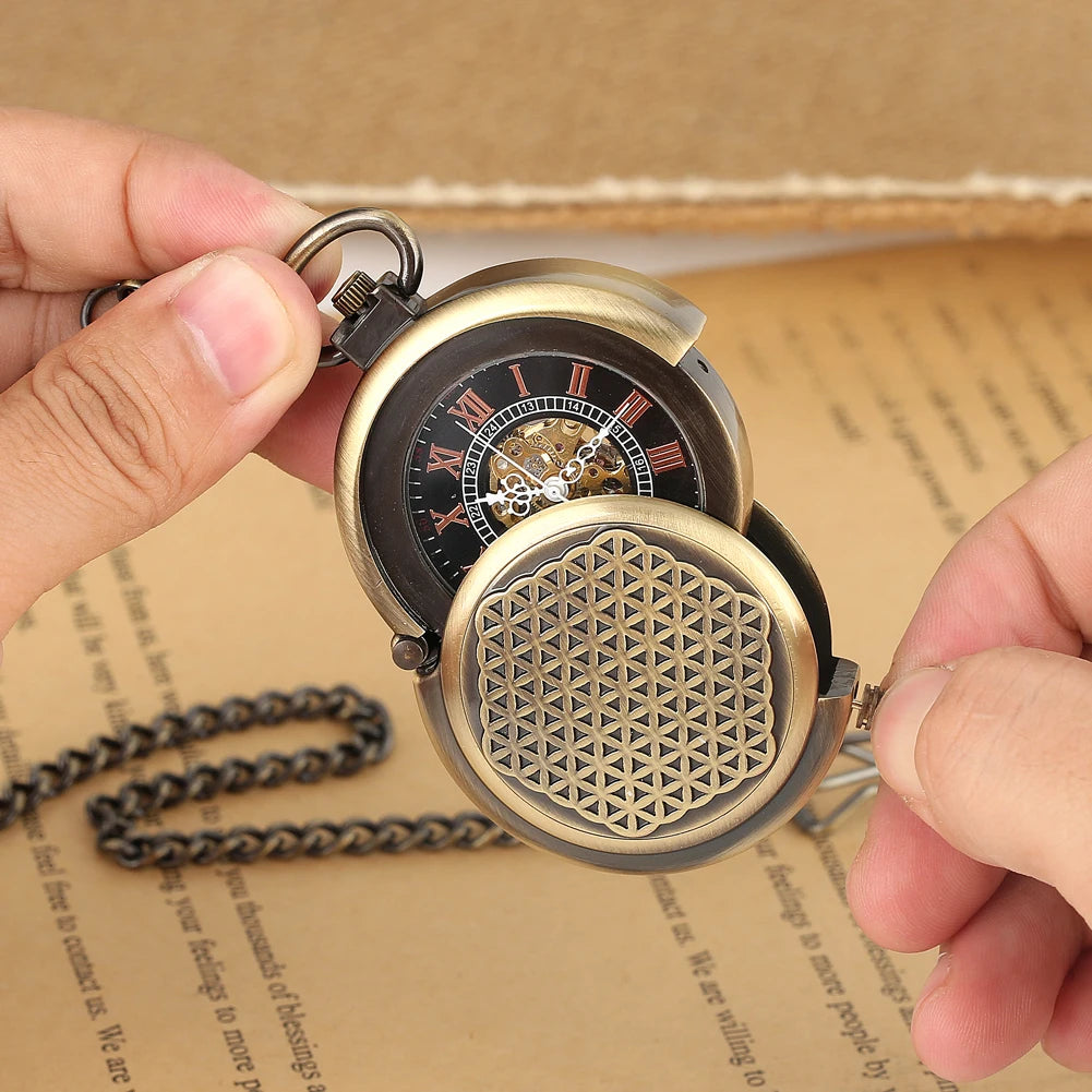 Unique Style Antique Turntable Capping Hand Winding Men Mechanical Pocket Watch Collectible Gift with Fob Chain