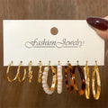 VKME Oversize Geometric Acrylic Pearl Earrings Mixed Designs Leopard Tassel Stud Earrings Set for Women Fashion Jewelry