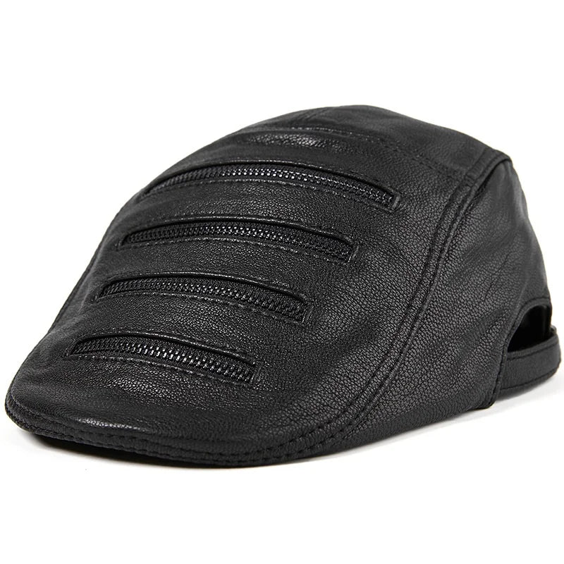H588B Leather Hat Style Sheepskin Hats Middle Age Men Genuine Leather Cap  Octagonal Leather Hat
