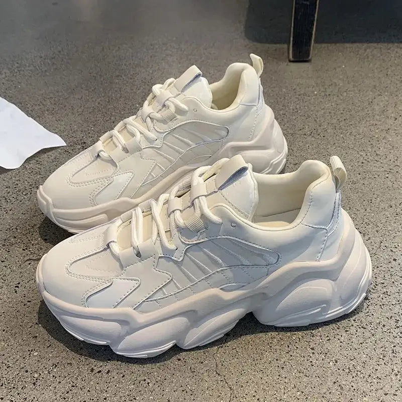 Women's New Solid Colour Fashion Thick Bottom Shoes Wear-resistant Non-slip Ladies Sports Shoes Retro Trend Ladies Casual Shoes