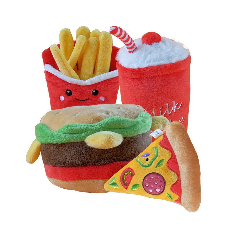 UFBemo Custom Teddy Poodle Hamburger Family Bucket Plush Squeak Chew Dog Toys