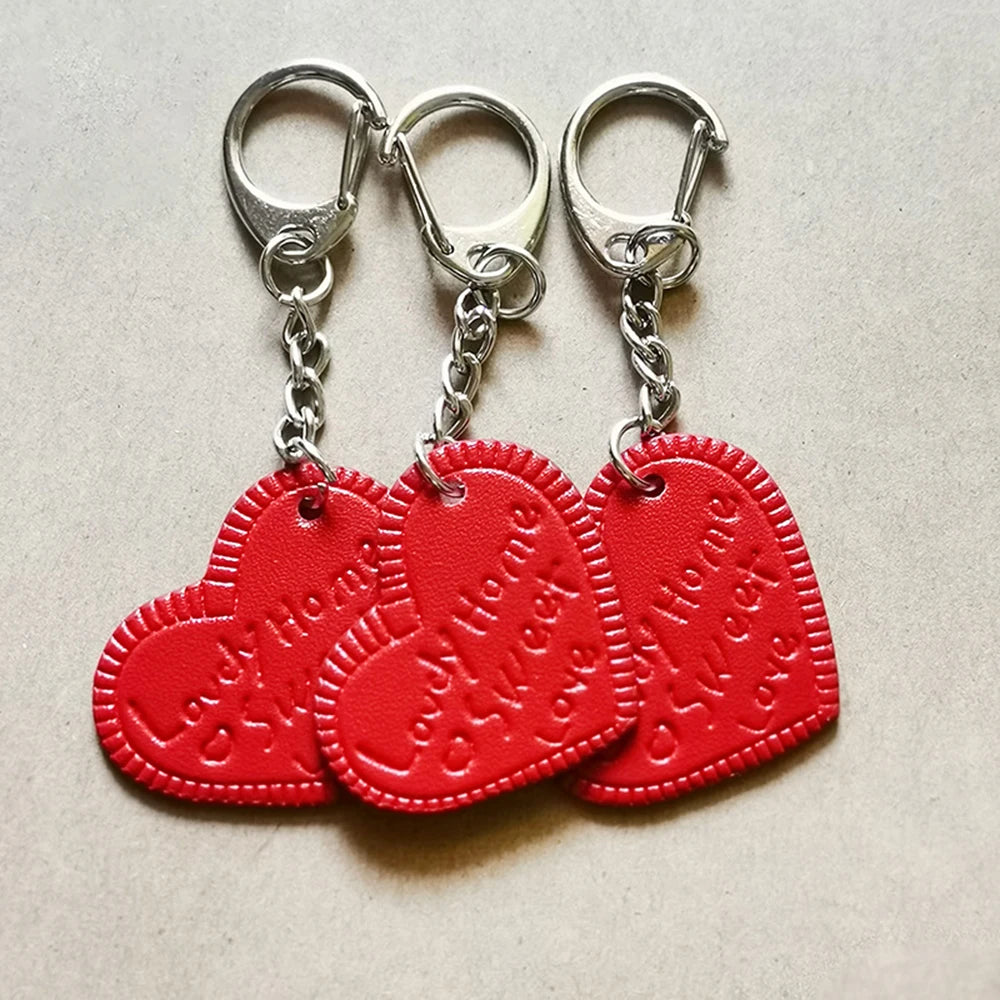 Personalised Engraved Red Pu Leather Metal Keychain Heart Key Chain Ring Keychain