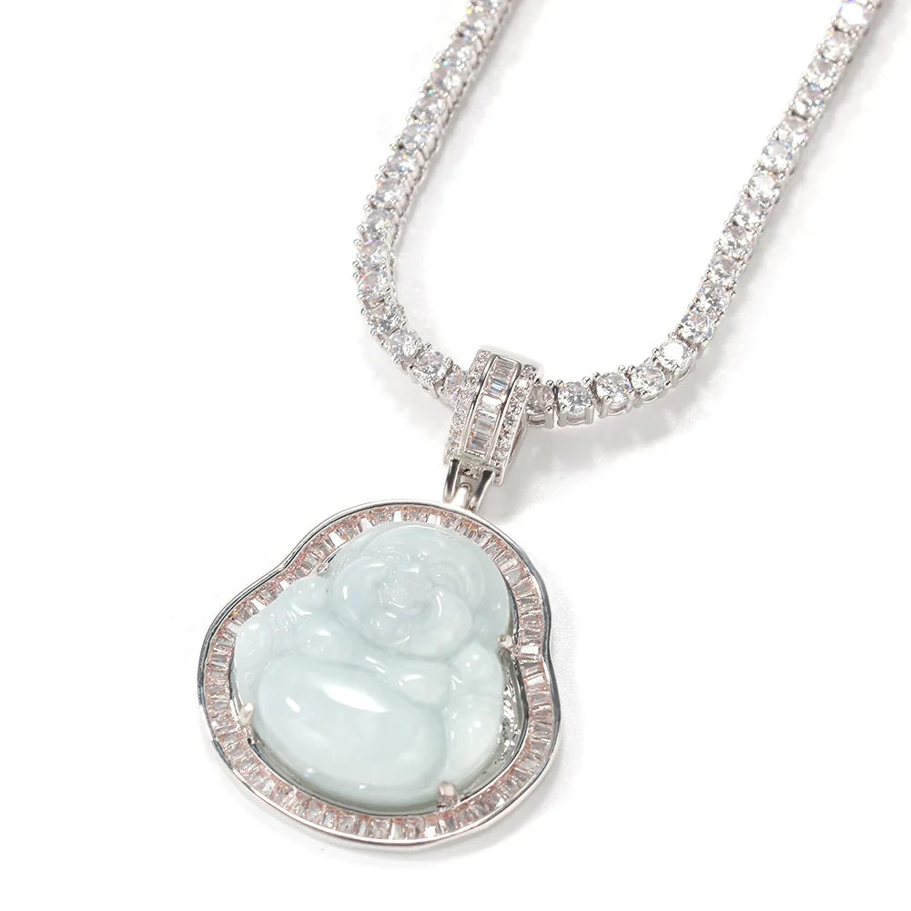 New Style Religious Jewelry Agate Necklace Pendant Iced Out Cubic Zircon Colorful Maitreya Buddha Pendant Necklace for Women