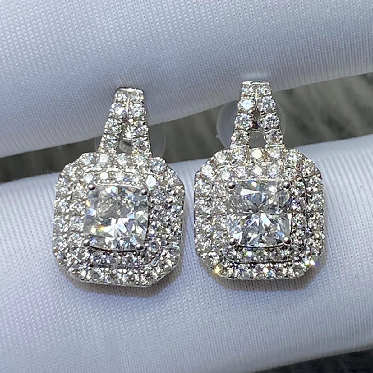 CAOSHI OEM Custom Luxury Square Dazzling Cubic Zirconia Earring for Fashion Wedding Silver Plated CZ Stud Earrings Women Jewelry