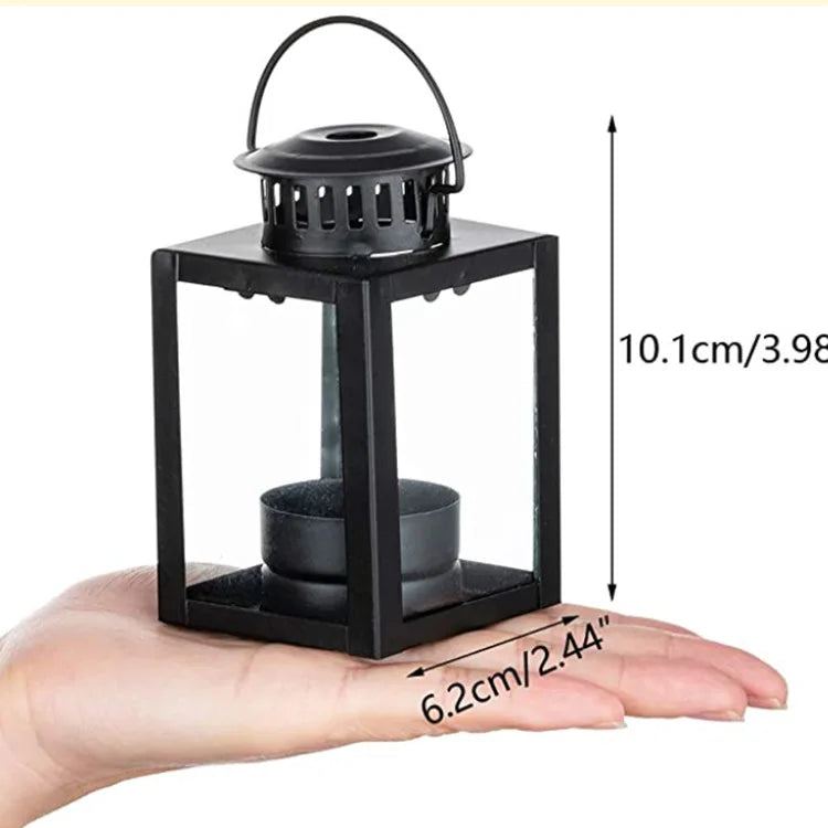 Simple Small Lantern Creative Portable Glass Iron Candlestick Retro Metal Candlestick Home Decorations